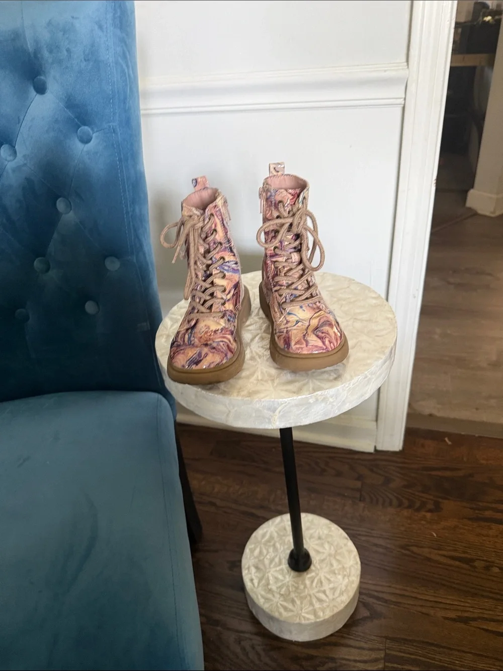 Madden Girl Marbled Pink and Purple Lace-Up Combat Boots